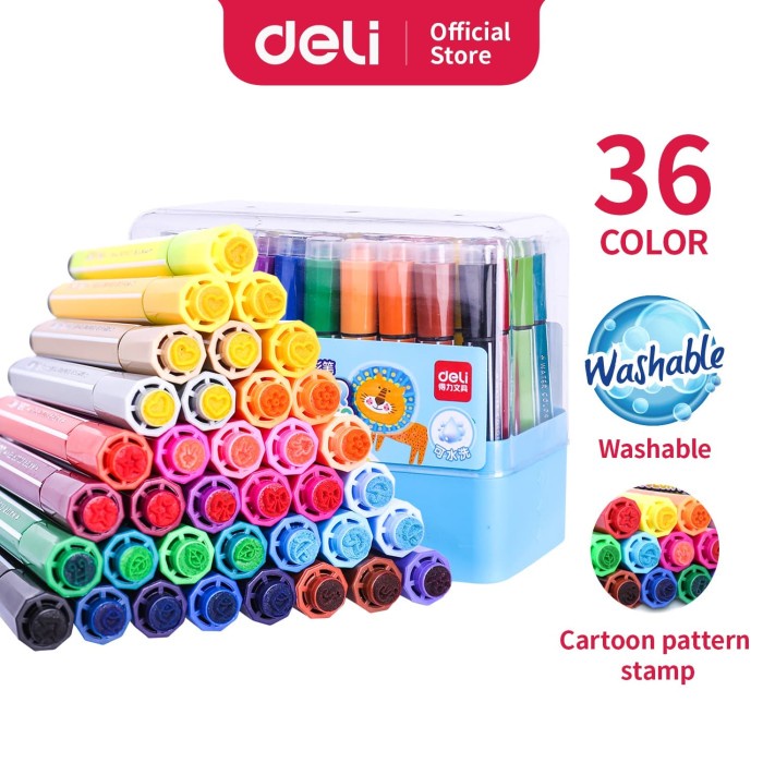 

(DISKON TERMURAH) Deli 70655 felt pen with stamp 36 colors