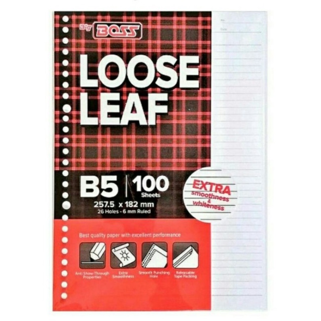 

Kertas Binder Bergaris Loose Leaf B5 Big Boss isi 100 Lembar (pak)