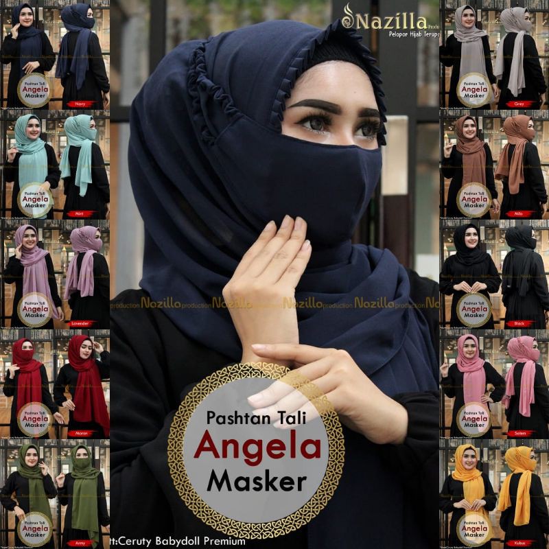 Jilbab Pashmina Instan Tali Angela Masker KCB Ori Nazilla