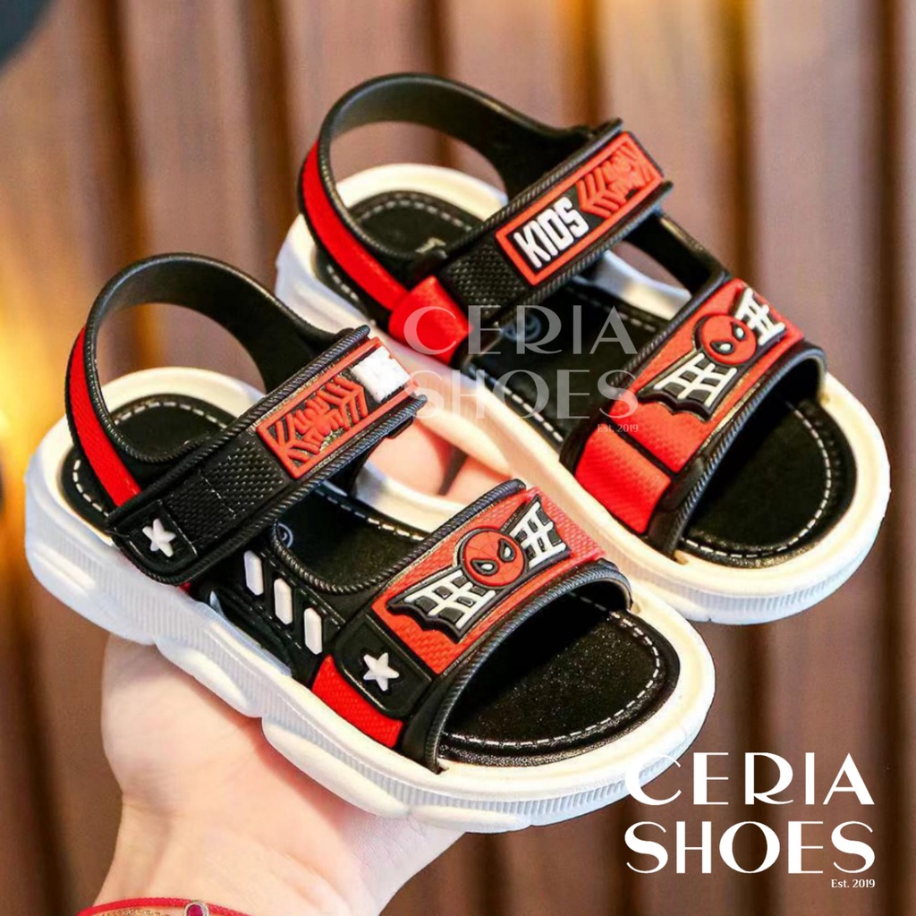 SPIDERMAN Sandal Gunung Anak Laki Import Bahan Karet Rubber ELASTIS Empuk Ukuran Anti Slip Perekat Bayi 21 - 35