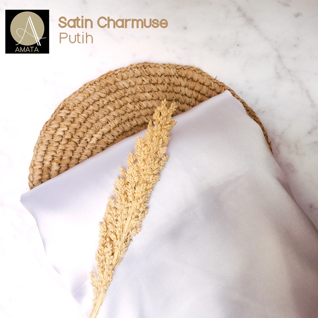 1/2 meter Kain Satin Charmuse / Sateen Silk Premium Putih Amata