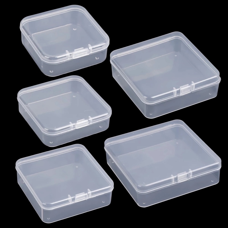 1/6pcs Kotak Ornamen Perhiasan Transparan Persegi Panjang Multi-Ukuran Snap-On Packing Case Storage Box Organizer