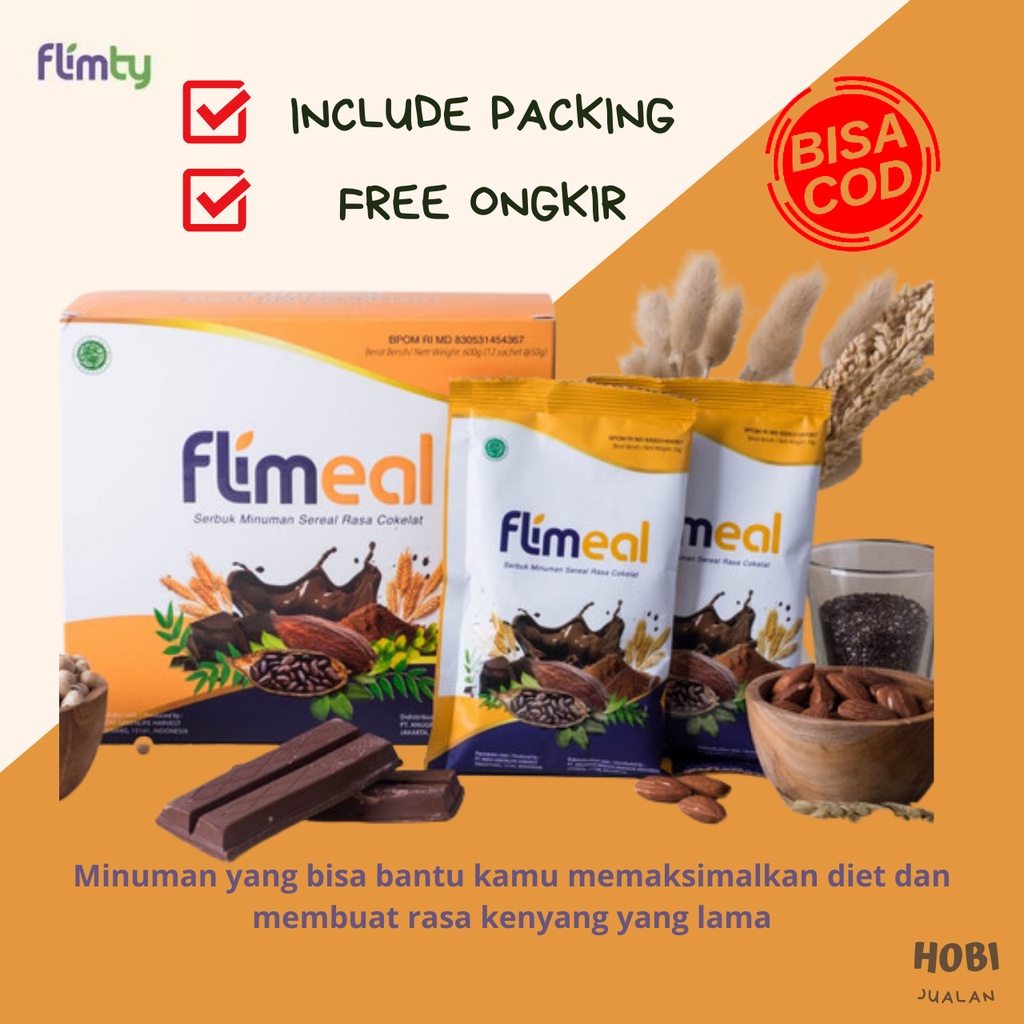 Flimeal Original (Meal Replacement) kemasan 1 Box = 12 sachet, BPOM dan Halal Free Bubblewrap makana