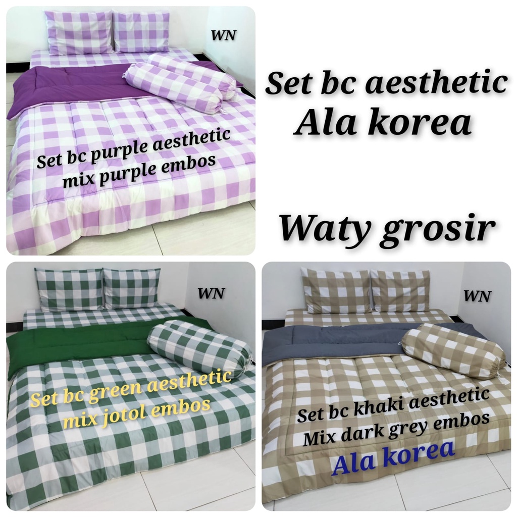 Watygrosir bedcover ala korea aesthetic Sprei set bedcover sprei double size bedcover homemade