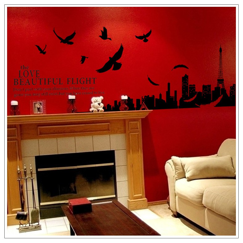 RELIZA Wall Sticker / Stiker Dinding PARIS BEAUTIFUL FLIGHT HITAM SILUET KOTA CITY AY1913