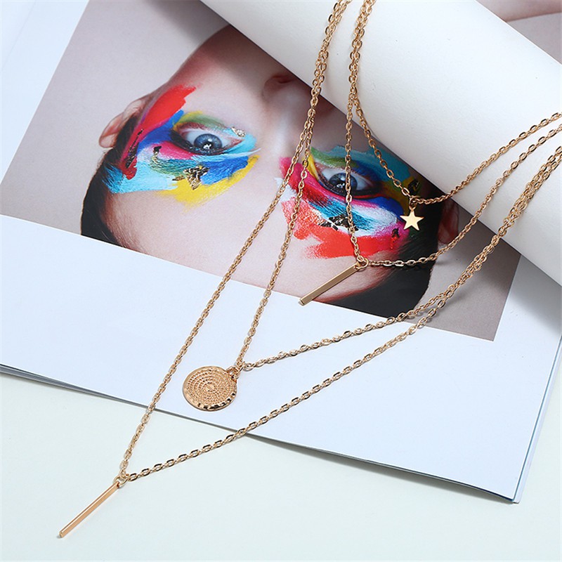 Kalung multilayer bintang mode retro Necklace