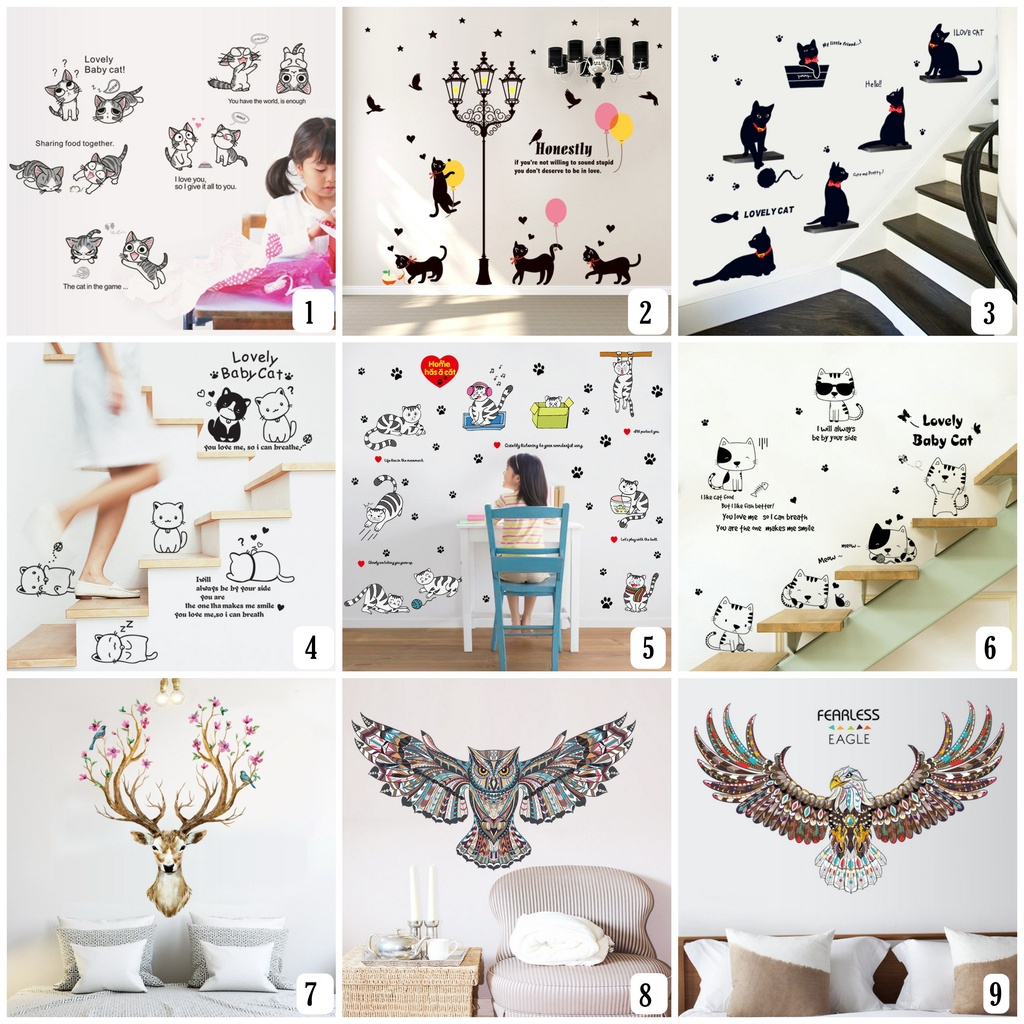 Reliza LIVE Wall Sticker Map Of the World Kota Monumen City Animal Cat Kucing Rusa Stiker Dinding LDR52