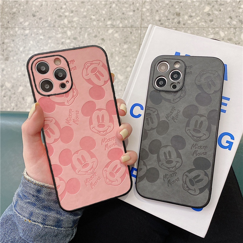 Leather pattern Mickey casing iphone 12 pro max 12mini 11pro max Xs max XR 7/8/se2020 7plus/8plus all-inclusive fall protection cover casing iphone