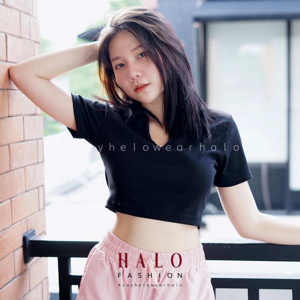 [HaloFashion] Megan Sexy Polo Crop Top Basic Top Korean Fashion