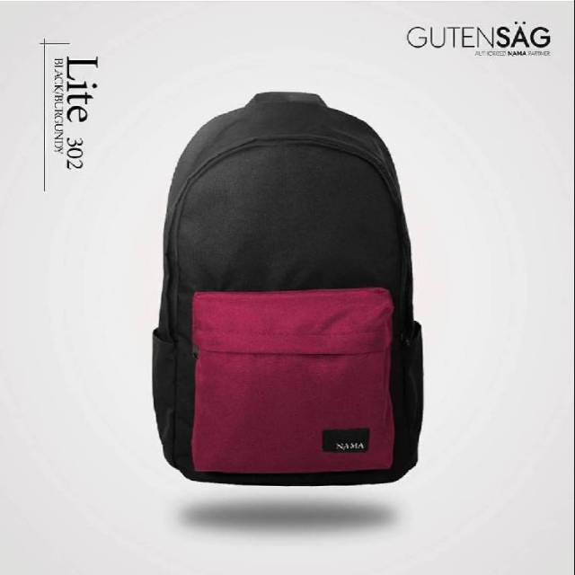 Backpack by NAMA | Lite. Dual Tone 302 Black pocket Burgundy