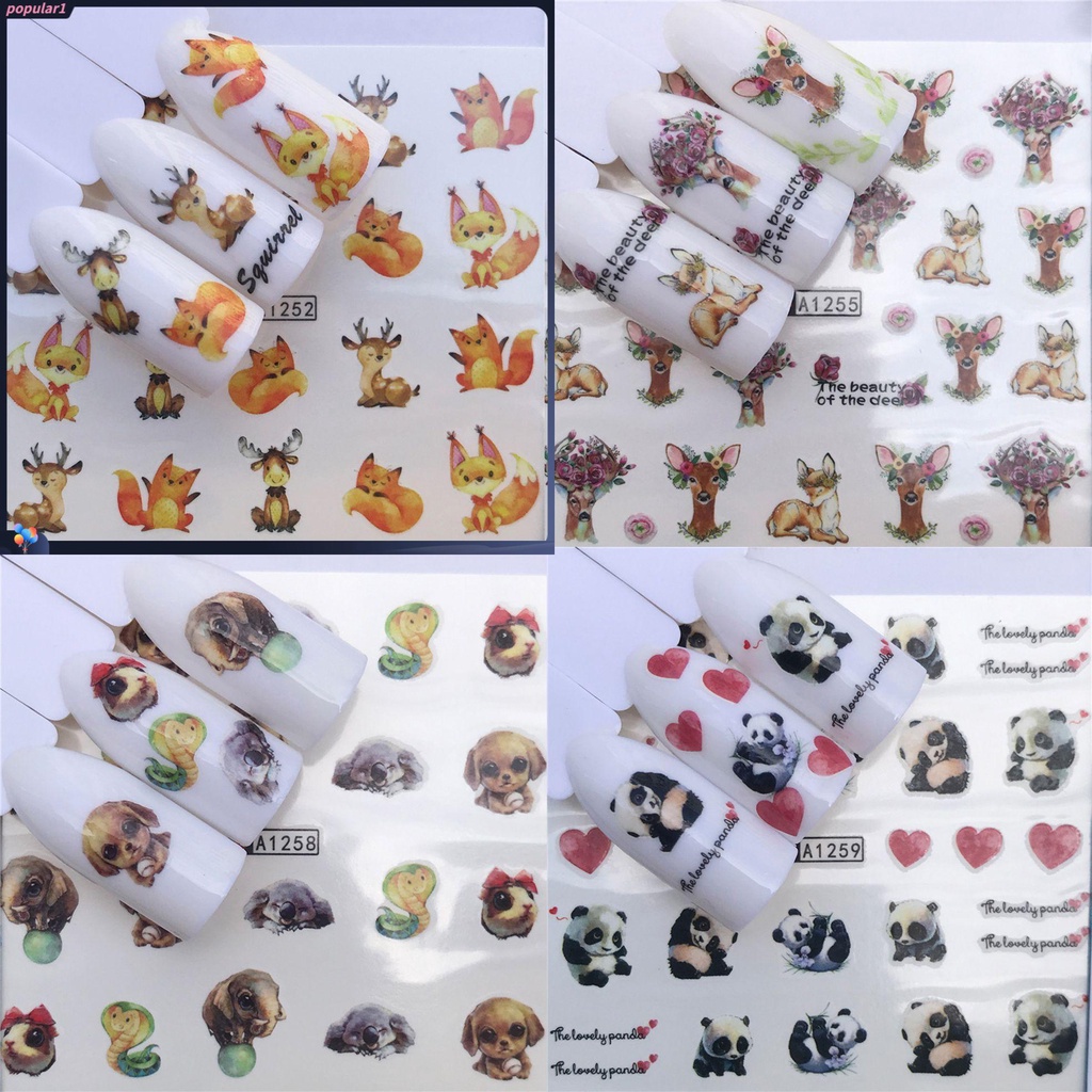 [POPULAR] Summer Nail Art Animal Image Rose Transfer Decal Cute Panda Cartoon Nail Art Stickers Flower Butterfly Blossom Leaf Sliders Decoration Flower Leaves
