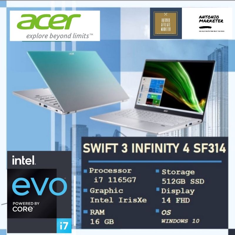 Acer Swift 3 Infinity 4 Intel Evo i7 Gen 11 16GB RAM 512GB SSD