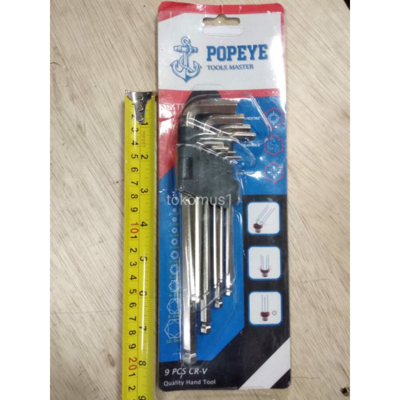 KUNCI L SET PANJANG POPEYE 9 PCS /HEX KEY WRENCH BALLPOINT 9 PCS