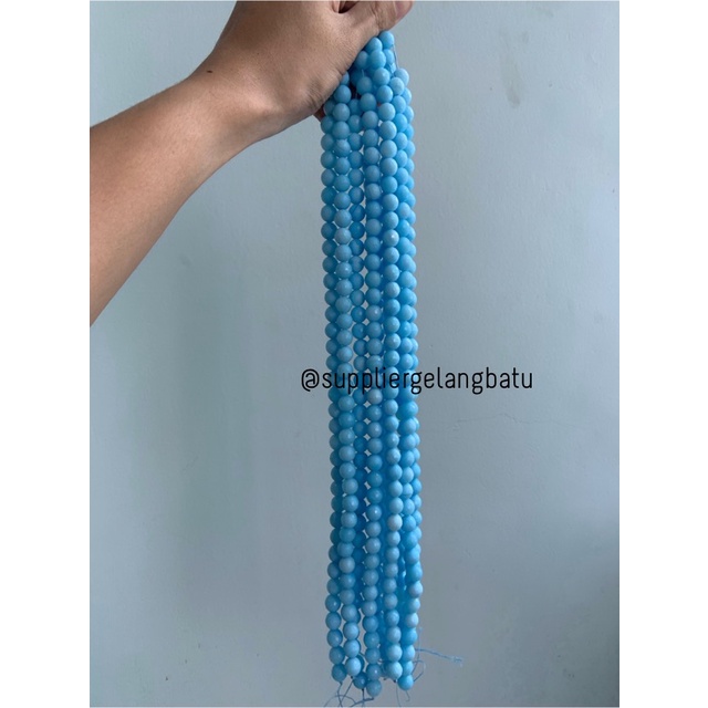 bahan batu 10mm BLUE SKY OBSIDIAN CUTTING aksesoris FACET biru manik