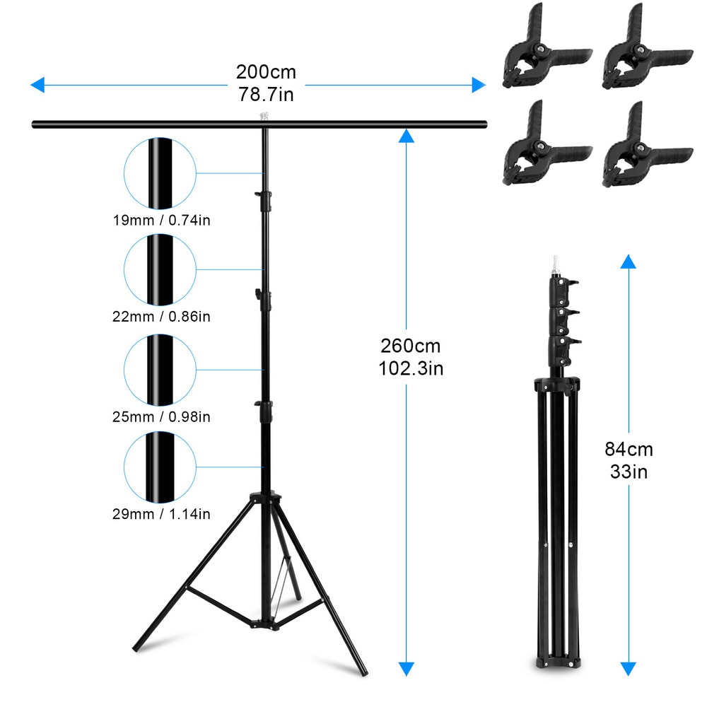 Meking Stand Background Backdrop Photo T-Shape 200x260cm with 4 Clamp