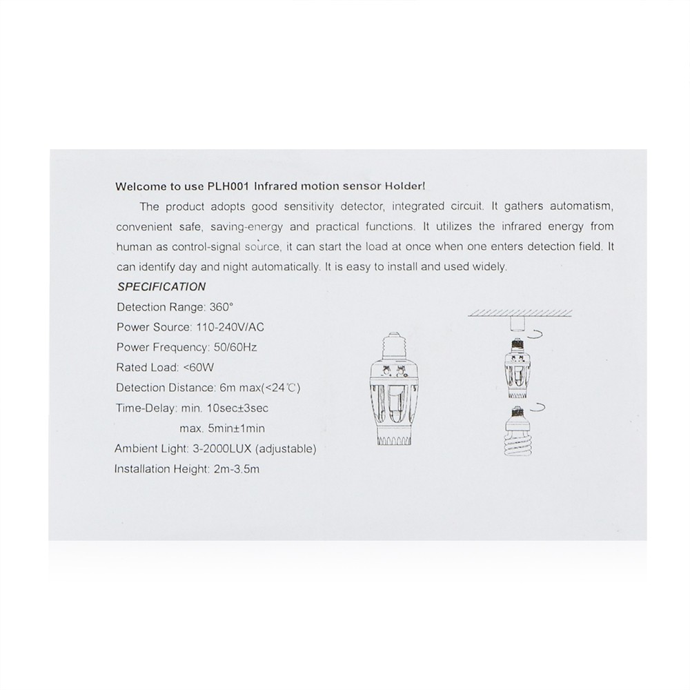 Fitting Sensor Smart Fitting E27 Lampu Bohlam dengan Infrared Motion Sensor