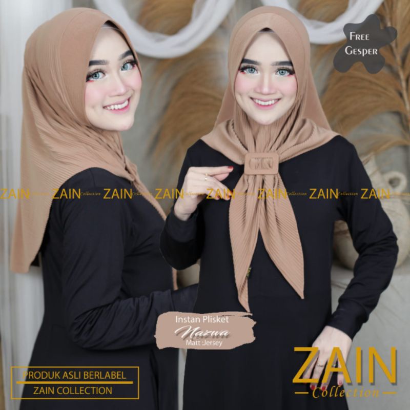 Jilbab Instan Plisket Nazwa Free Belt Ori Zain Collection-Mocca