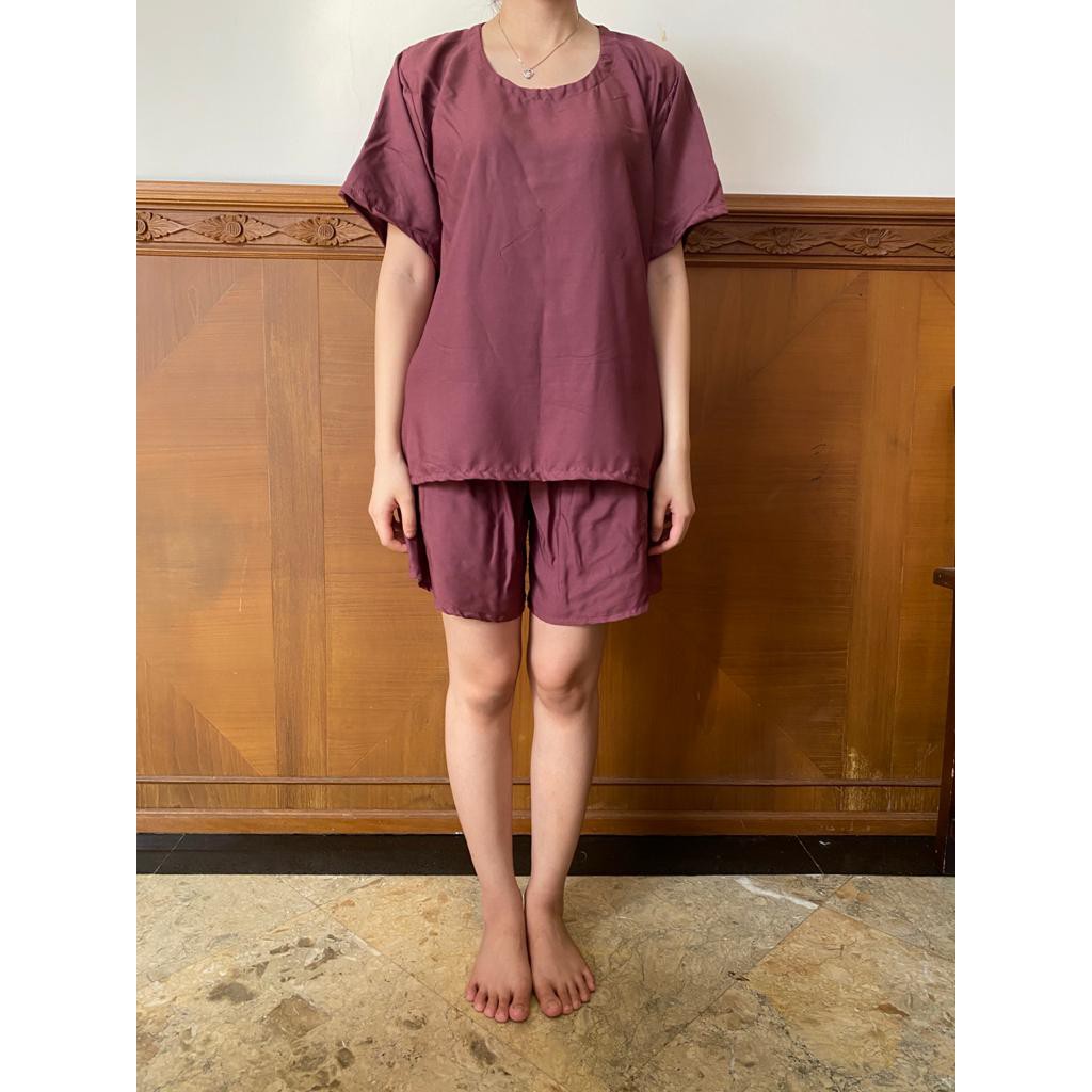Daily Set / Pajamas Set / Piyama Set  - Tangan Pendek , Celana Pendek (SU)-Ungu Tua