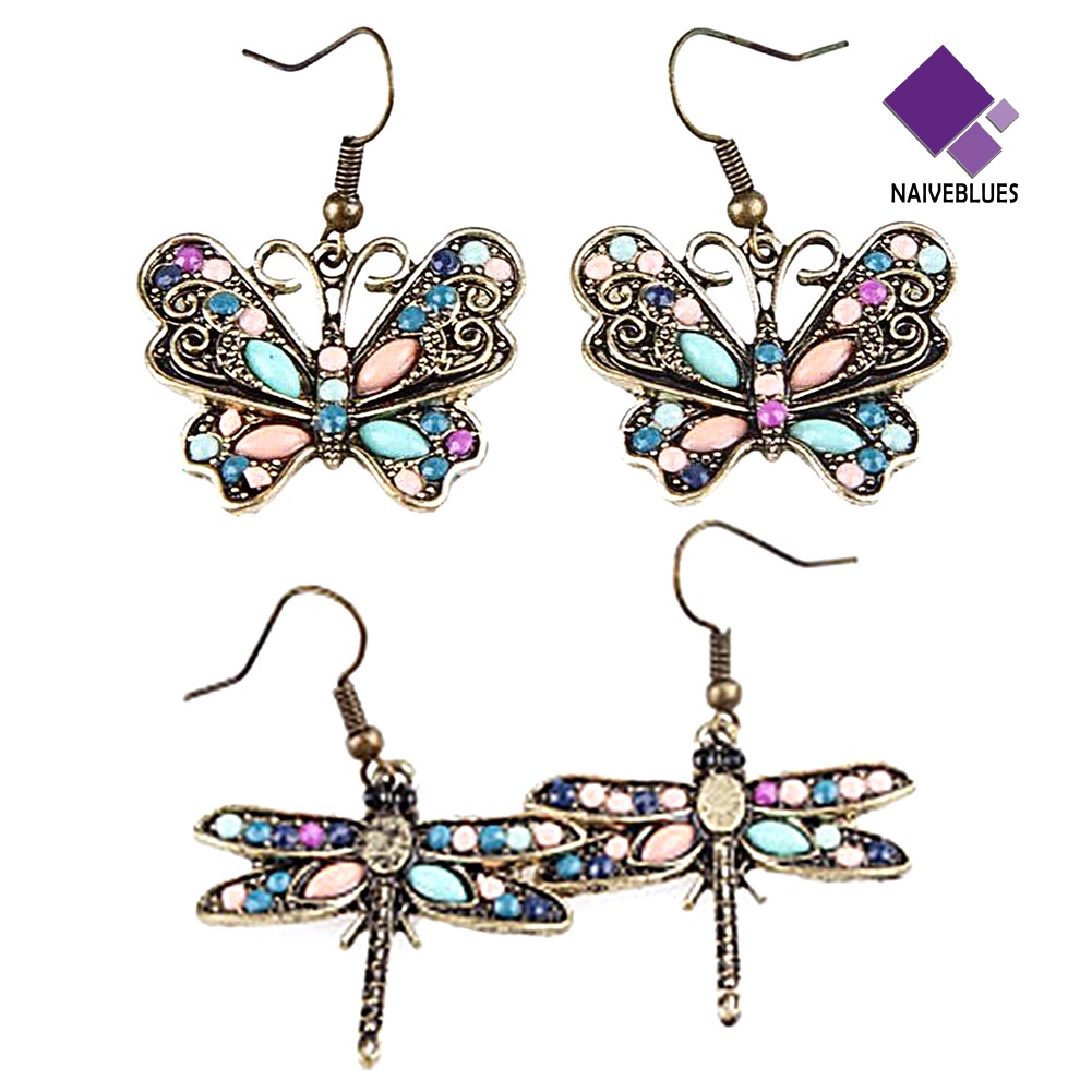 Anting Bentuk Butterfly Dragonfly Aksen Berlian Imitasi Gaya Bohemian Untuk Wanita