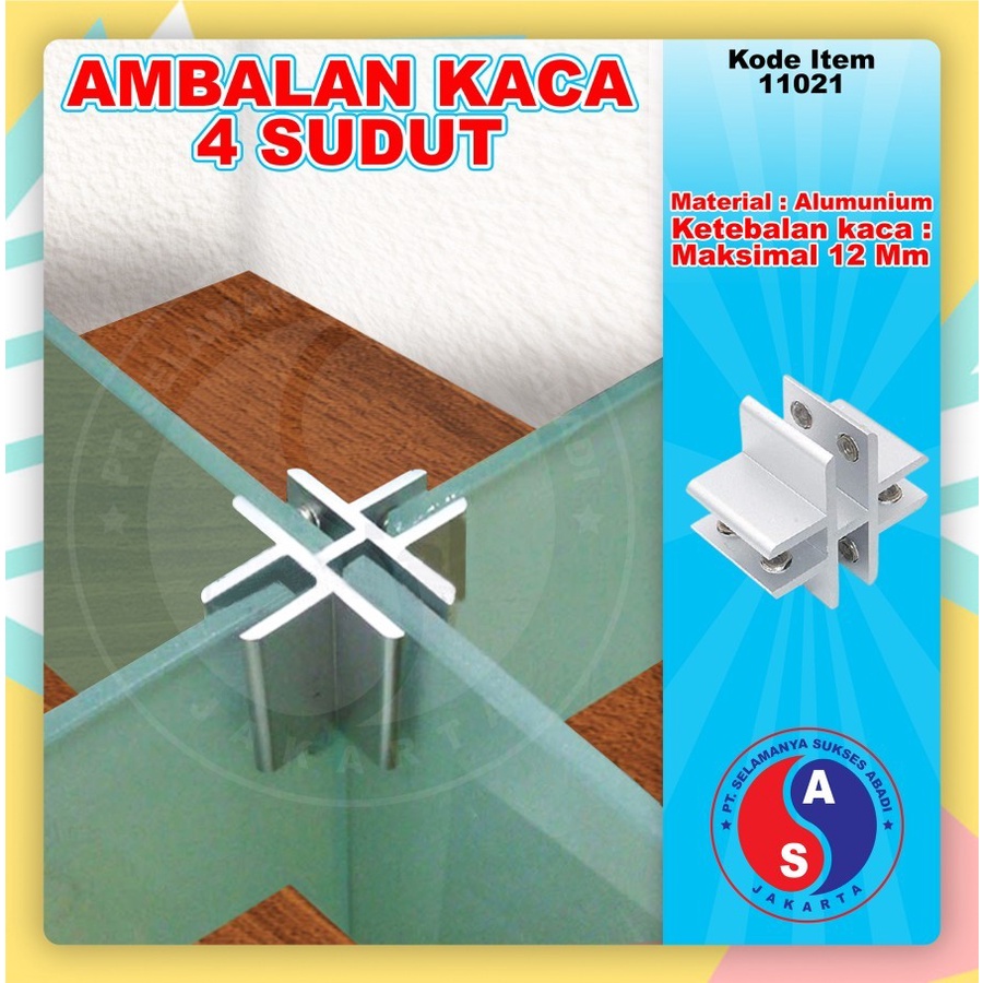 Ambalan Bracket Penjepit Kaca + Siku Penjepit Kaca Jepit Kaca 4 Sudut