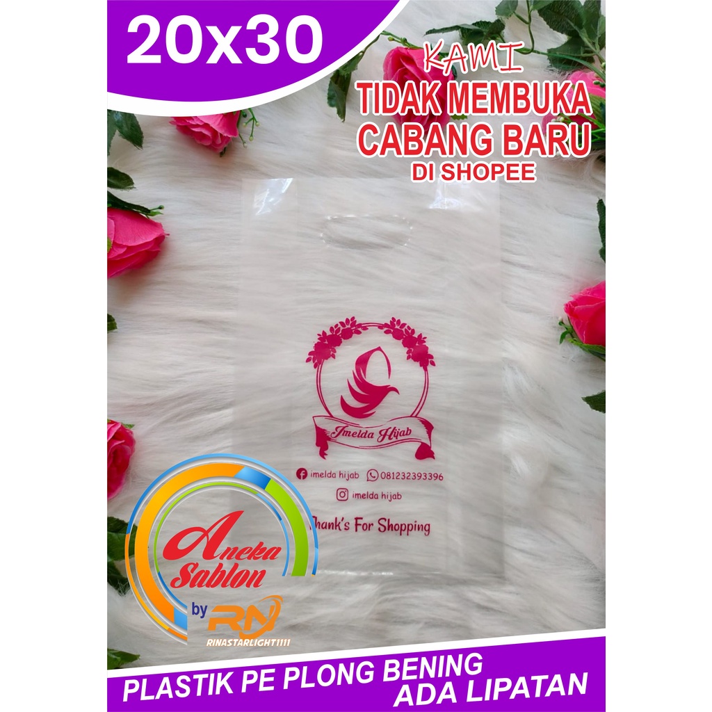 

[100 pcs] Pe plong bening sablon 20x30 ada lipatan