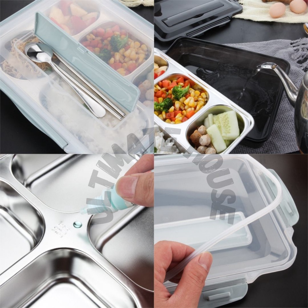 Lunch Box Kotak Tempat Makan Set 5 Sekat Stainless Anti Tumpah Dan Tahan Panas