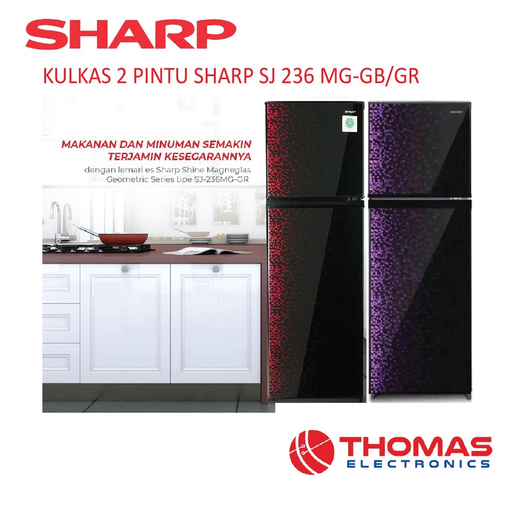 Jual Lemari Es 2 Pintu Sharp SJ 236 MG GB GR Kulkas Dua Pintu kapasitas ...