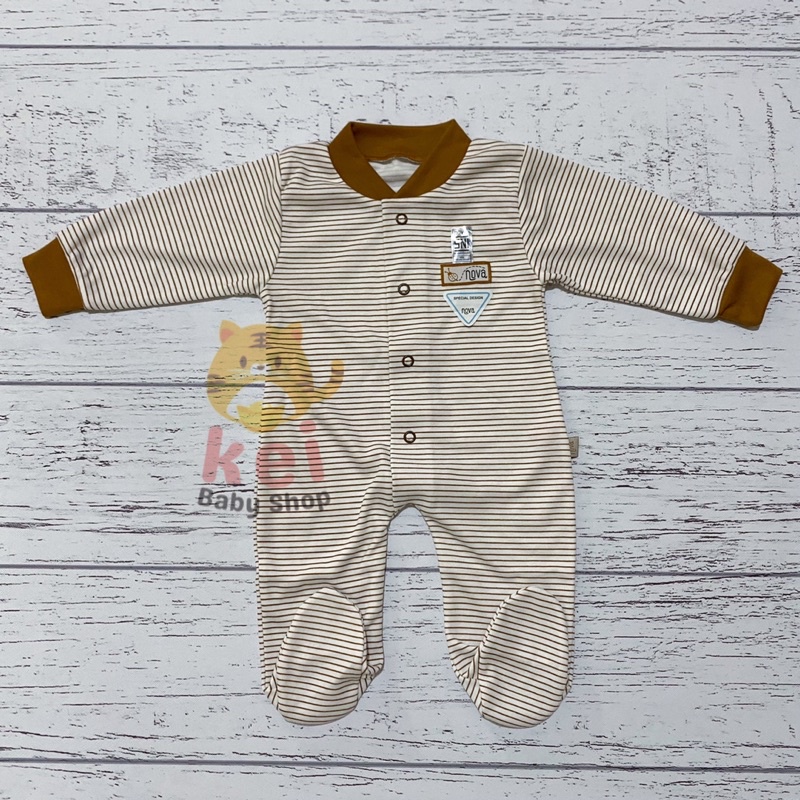 Nova Sleepsuit Bayi Newborn Tutup Kaki Coklat - Piyama Bayi Jumper