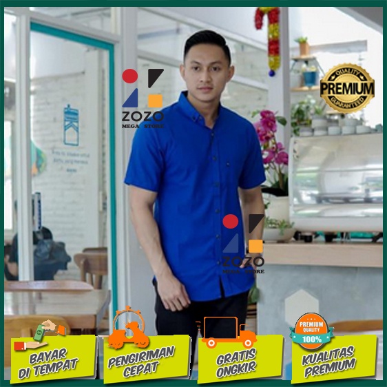 Kemeja Polos Lengan Pendek / Kemeja Pria Lengan Pendek BIRU BCA Benhur Jumbo XXL