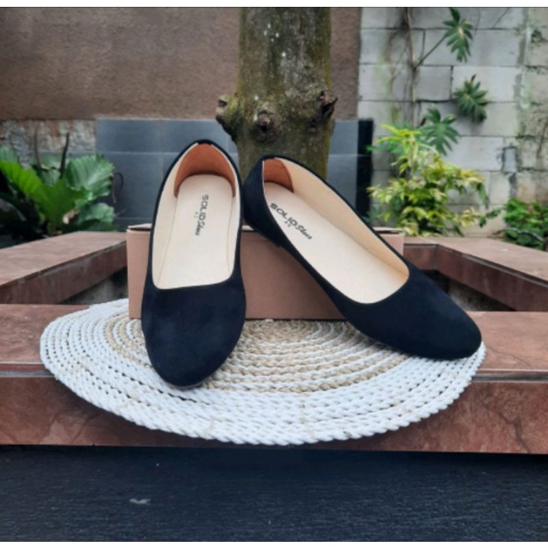 010 Flat Shoes Kerja | Flastshoes Polos | Sandal Pansus Hitam