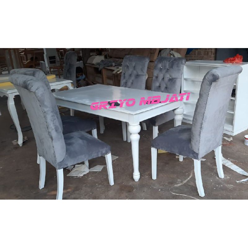 meja makan 6 kursi/meja makan set kursi smoke