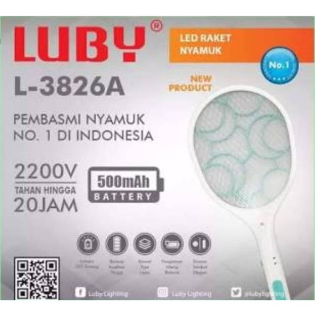 Raket Nyamuk Charger dan Senter Luby
