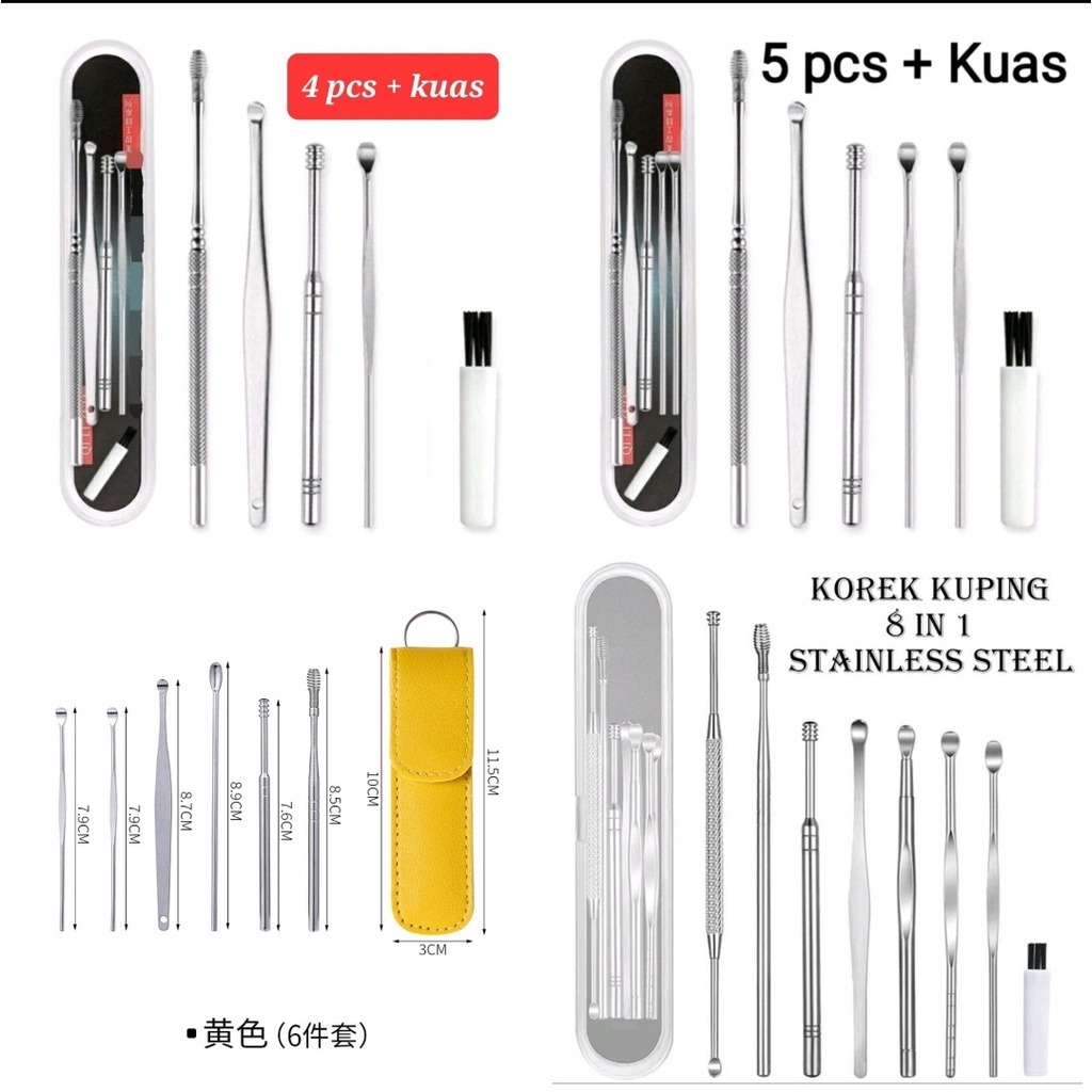 paket korek kuping set isi 8 isi 6 paket alat pembersih telinga stainless isi 6 isi 8