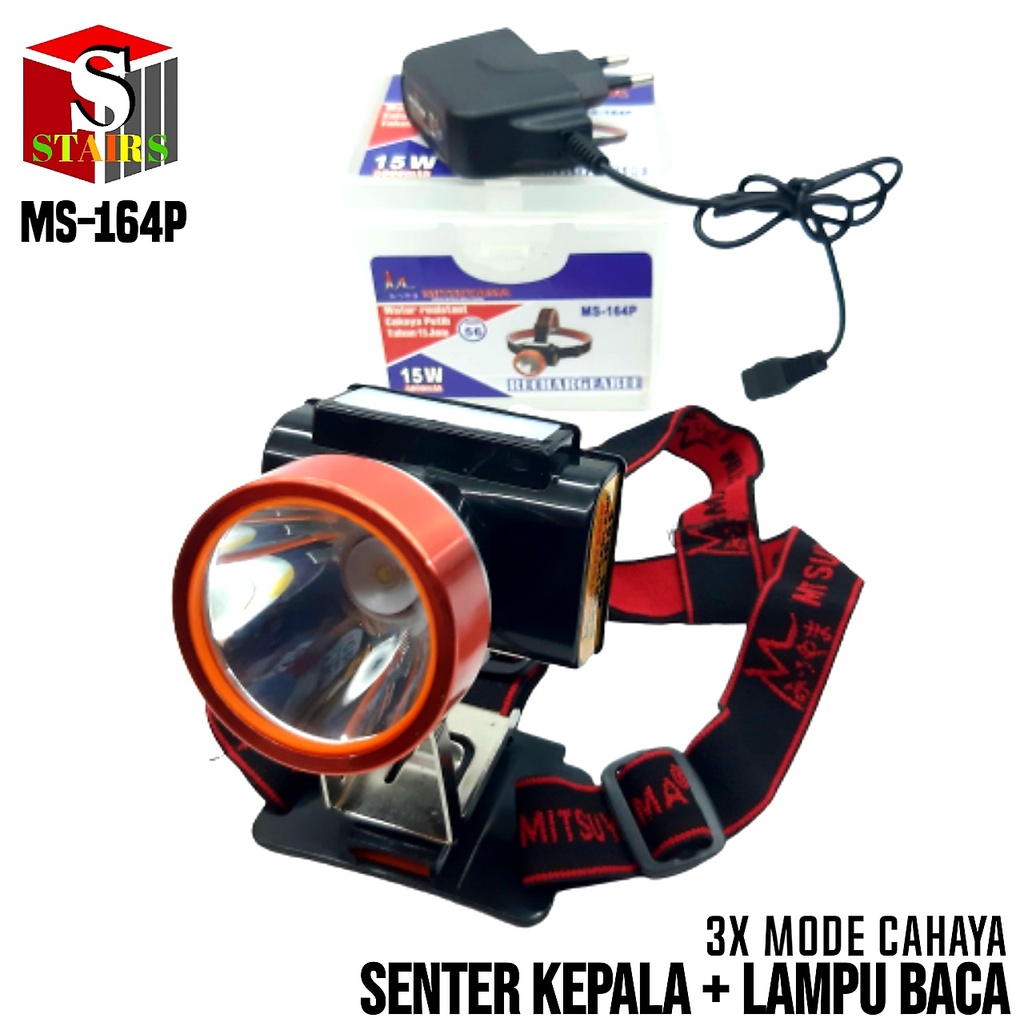 Senter Kepala LED Tahan Air Plus Lampu Baca Cahaya Putih Super Terang MS-164P