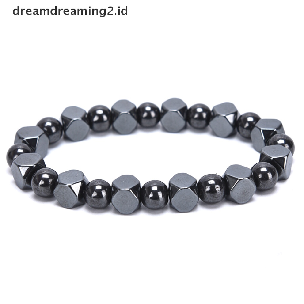 Gelang Manik-Manik Hematite Magnetik Warna Hitam Untuk Kesehatan Pria