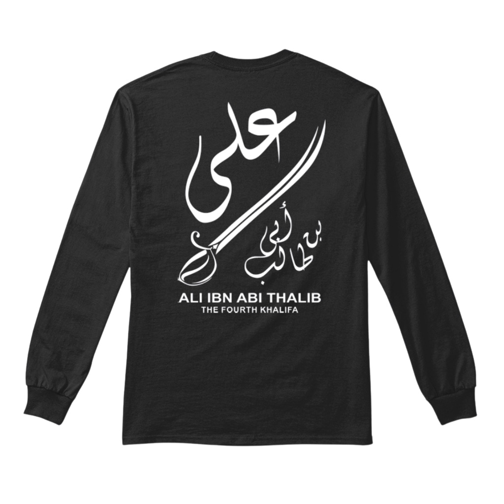 Kaos Pria Ali Bin Abi Thalib Katun Lengan Panjang Hitam
