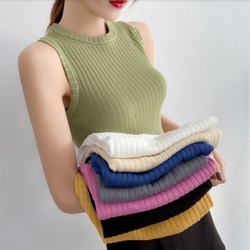 Tanktop Rajut Knit / Atasan Singlet Wanita Korea / Tank top Polos / Teng top Buntung