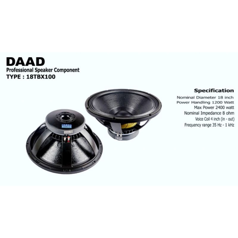 KOMPONEN SPEAKER SUBWOOFER DAAD 18 INCH 18TBX100 ORIGINAL