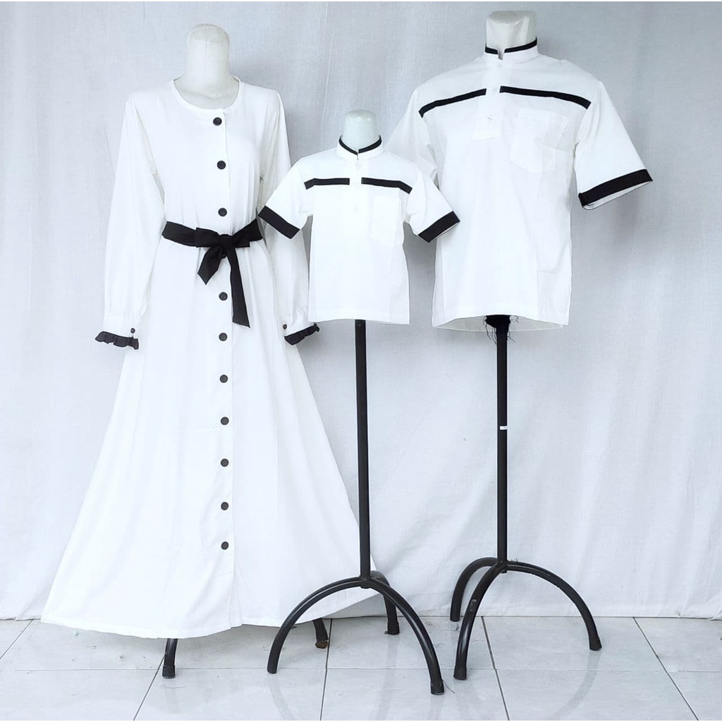 GAMIS AINUN WARNA PUTIH KOMBI HITAM/GAMIS COUPLE LEBARAN/GAMIS COUPLE TERBARU/GAMIS COUPLE KEKINIAN/