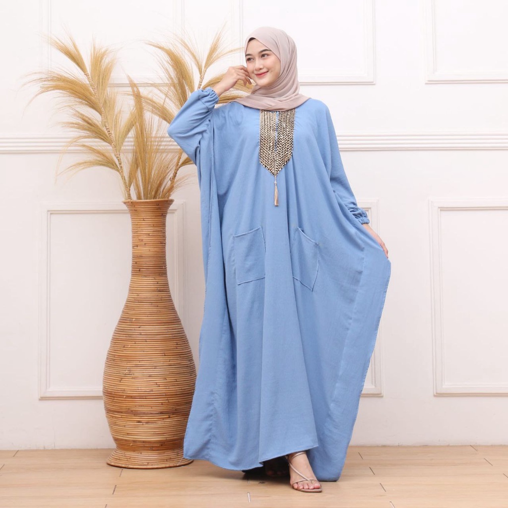 Kaftan Arabian Renda Jumbo Crinkle Airflow Premium Gamis Maxy Dress Kekinian LD 180 cm