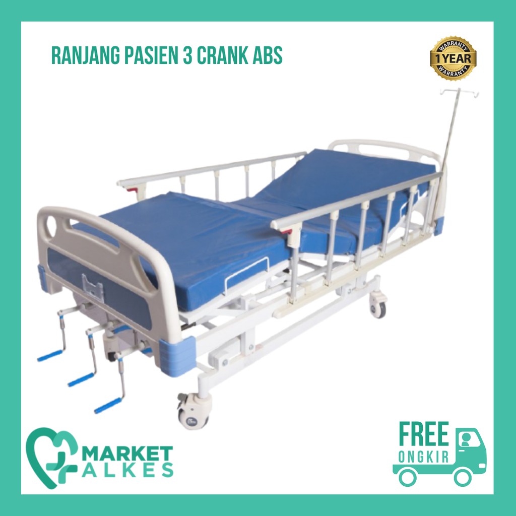 Ranjang Pasien Tempat Tidur Pasien 3 Crank ABS Bed Pasien 3 Crank ABS