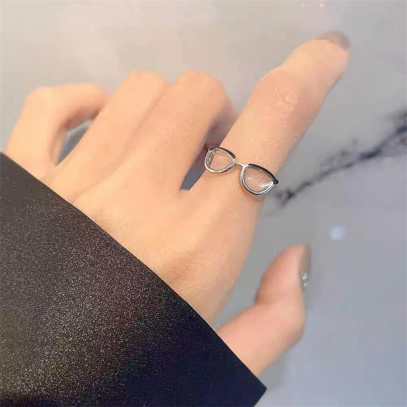 Cincin Enamel Model Terbuka Desain Kacamata Gaya Mori Jepang Korea Untuk Remaja