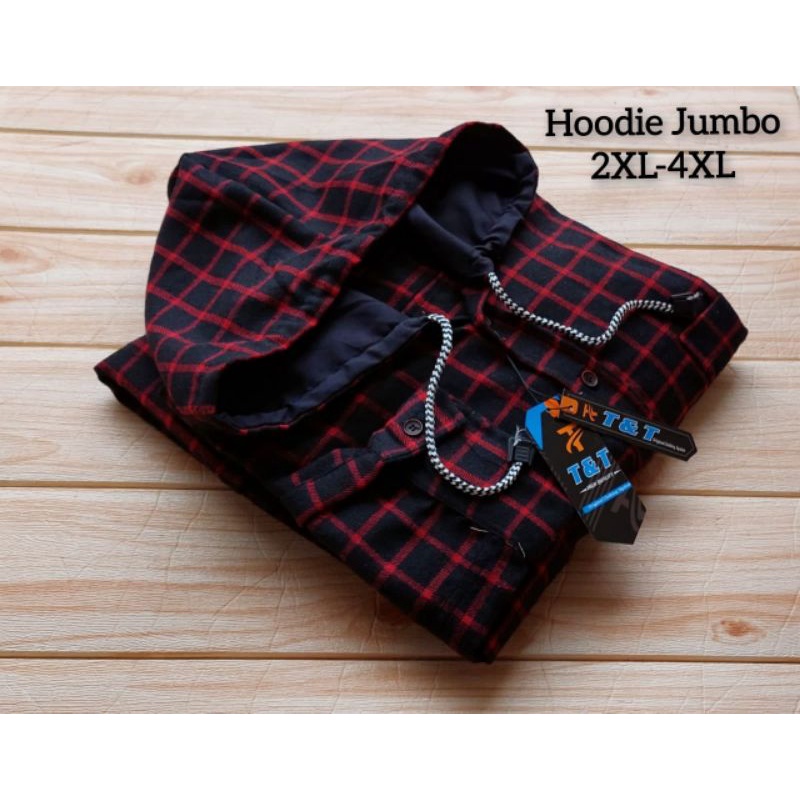 flanel hoodie jumbo xxl xxxl xxxxl  pria wanita - kemeja kupluk distro lengan panjang jumbo - kemeja flanel bertopi big size import lengan panjang