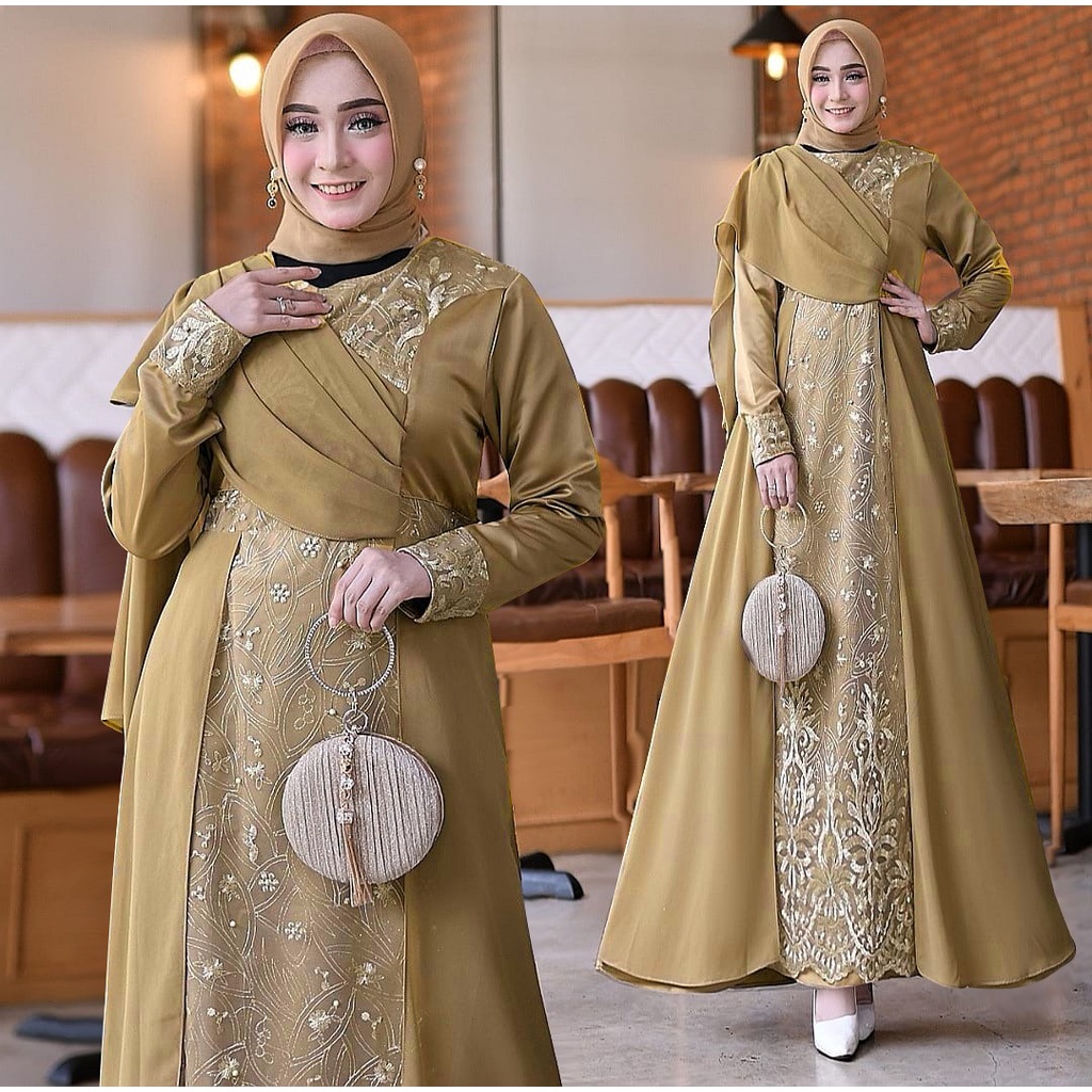 GAMIS SAFFIYA Baju Muslim Wanita Jumbo Gamis Brukat Tile Remaja Dewasa Premium Fashion Gamis Kondangan