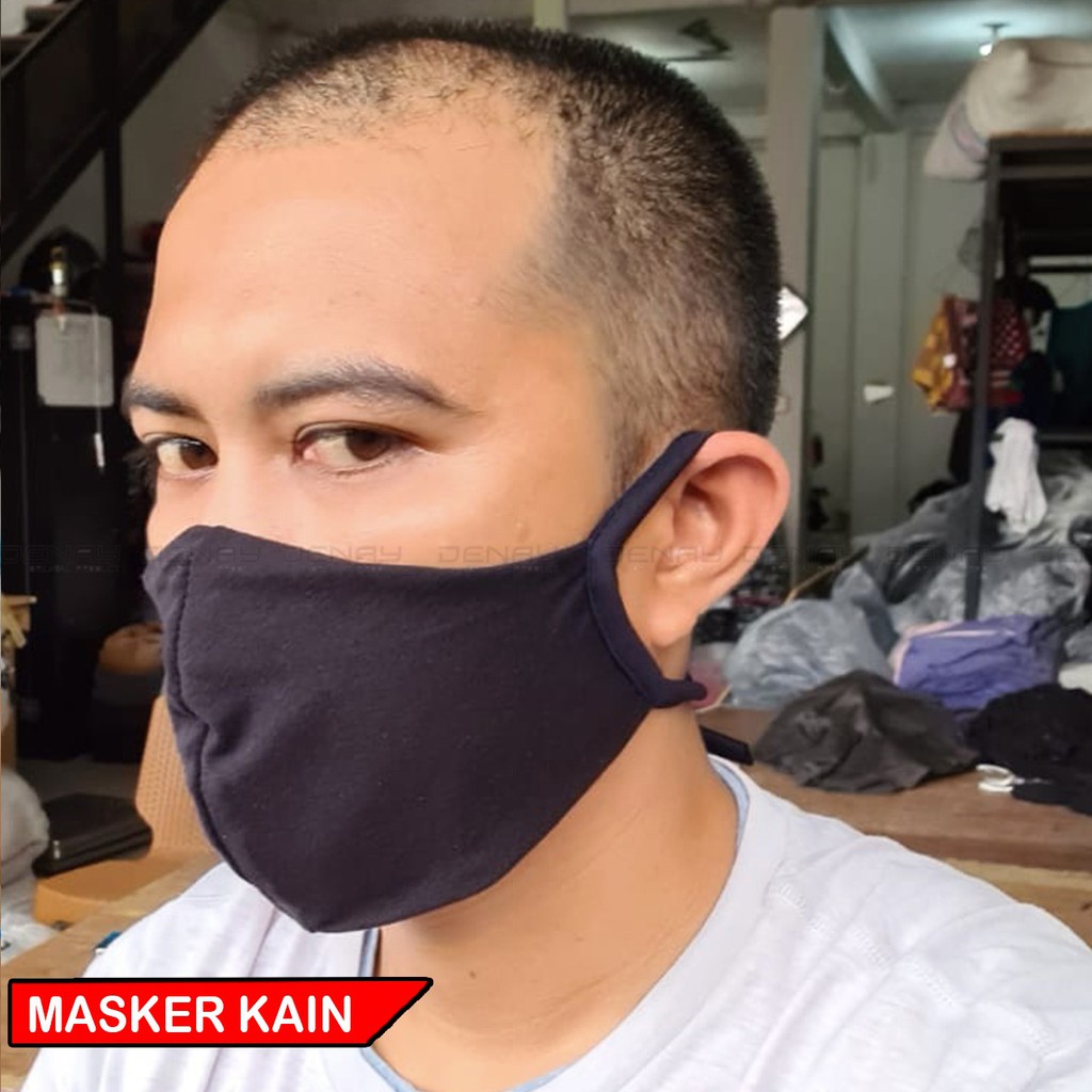 TOKODENAY - Masker Motor Kain Cewek dan Cowok / Masker Wanita Pria Hitam Polos Kain Katun Tali Tebal