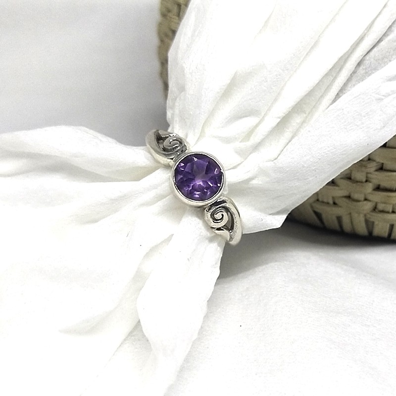 Cincin Ring Perak Silver Bali Asli 925 Ukir Keong Batu Ungu Amethyst Pria Laki Wanita Keren Elegan
