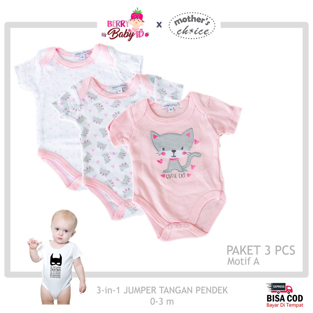 Mother's Choice 3 Pcs Jumper Bayi Tangan Pendek Baju Bayi Premium SNI Berry Mart