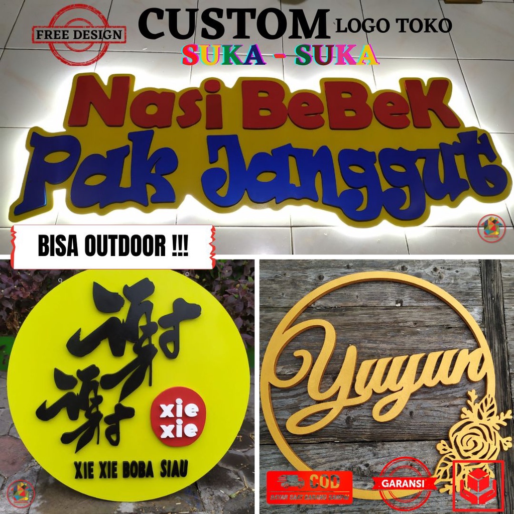 Logo Kayu / Custom Logo Toko /  Tulisan Kayu / Hiasan Dinding / Papan Nama Toko  / Logo Kayu Menyala