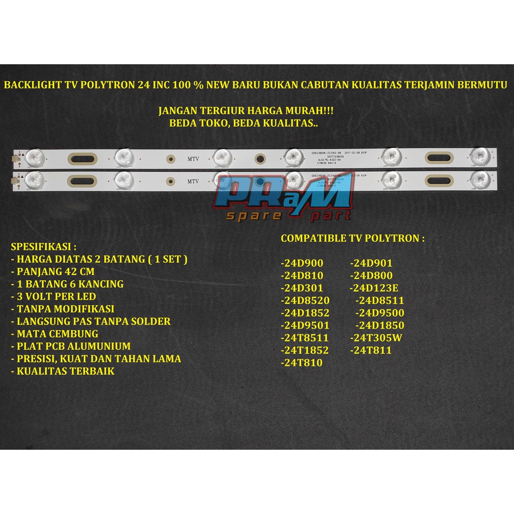 Backlight Led Tv POLYTRON 24 INC 24D800 Lampu Tv POLYTRON BL 24D800 24D900 24D901 24D810 24D800 24D3