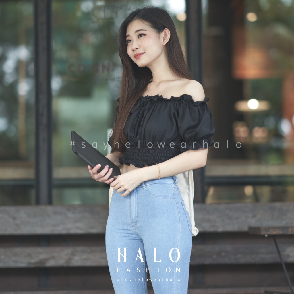 [HaloFashion] Anandara Sexy Sabrina Crop Top Basic Top Korean Fashion